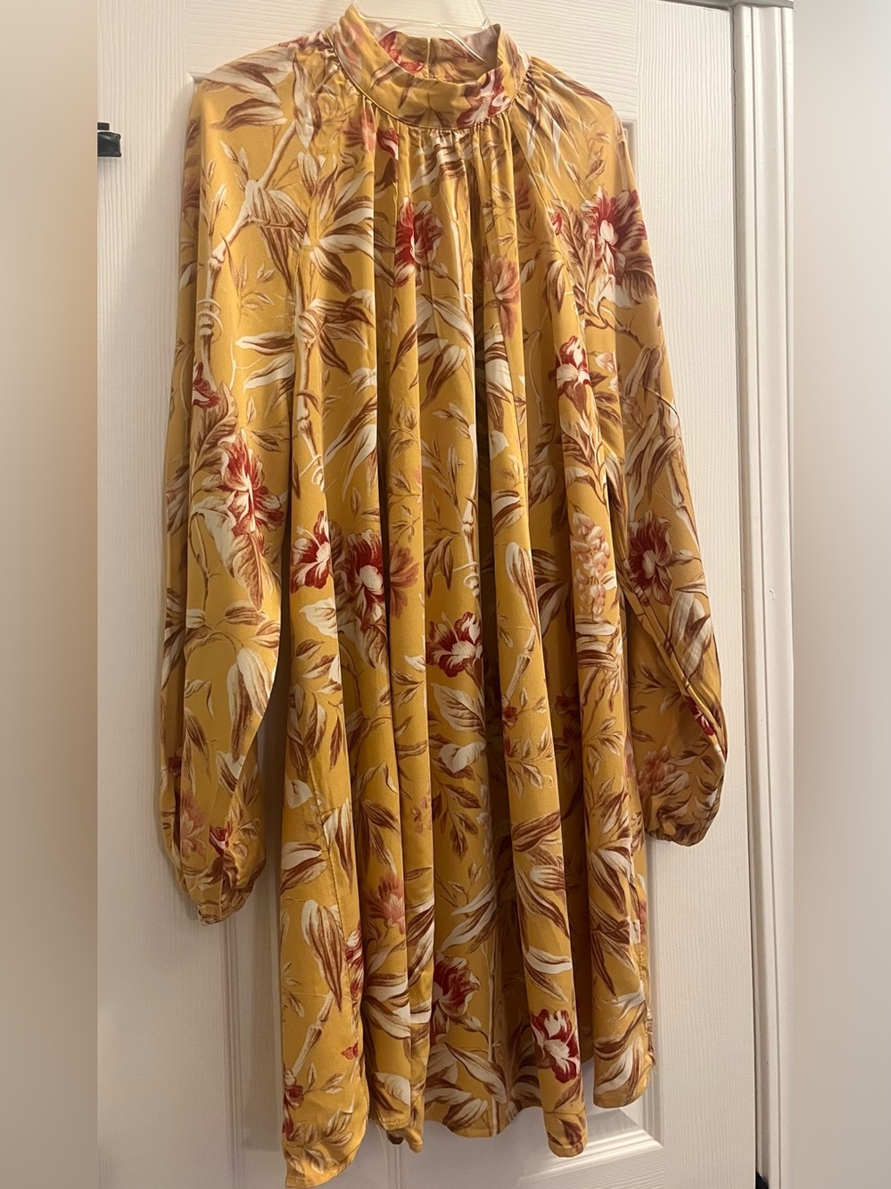 H&M Yellow Botanical Floral Mock Neck Tunic Mini Dress
